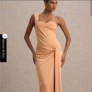 Club L London One-Shoulder Peach Draped Gown